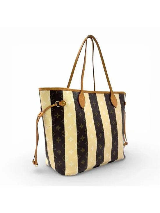 Louis Vuitton Neverfull MM Monogram Leather Brown White Tote Gold - Picture 2 of 15